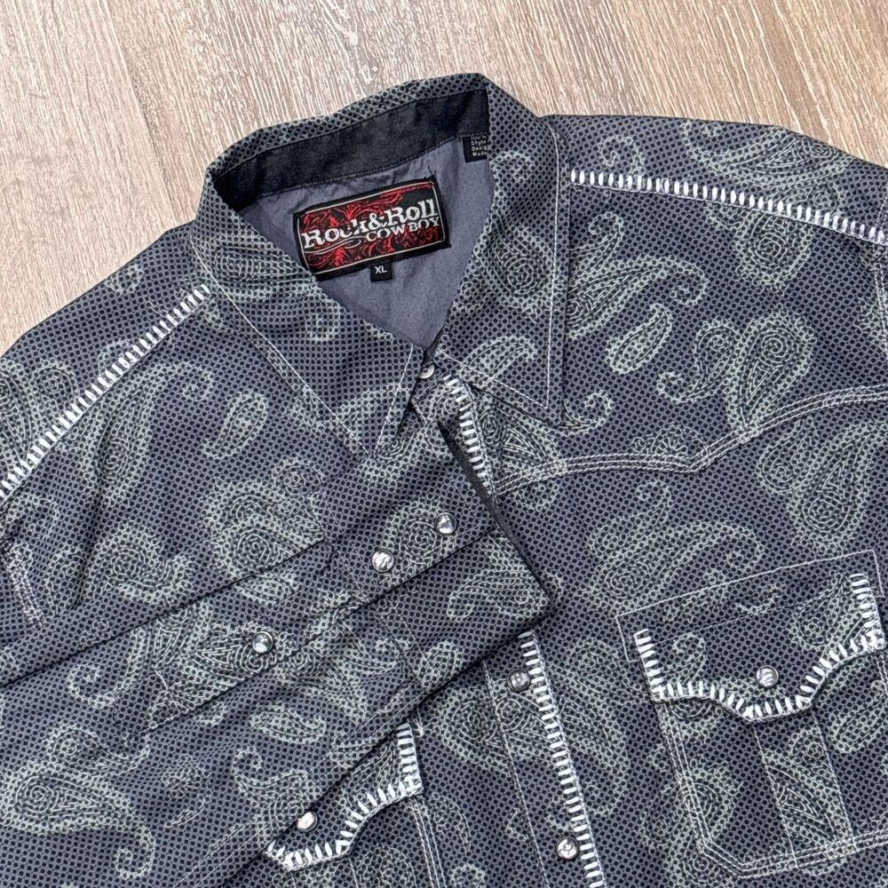 Rock & Roll Cowboy Black Paisley Pearl Snap Western Shirt XL